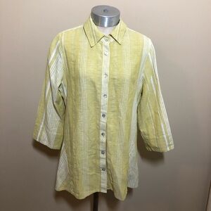 🐱Soft surroundings livienne linen cotton blend button up striped shirt
